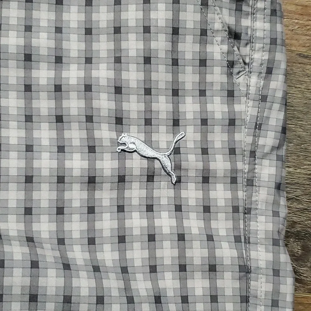 Puma grey pixel plaid hybrid quickdry flat front golf shorts